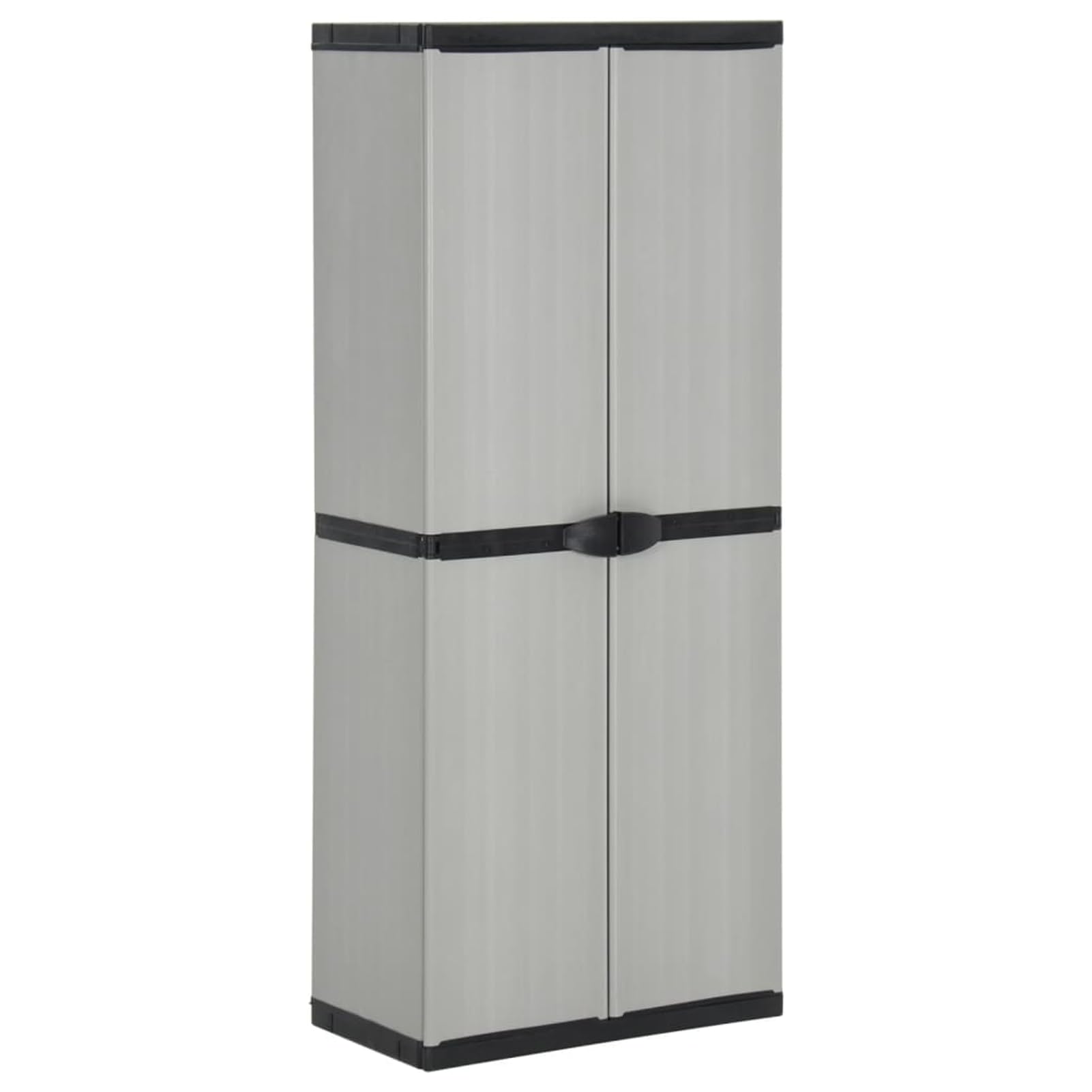 Gecheer Outdoor Storage Cabinet with 3 Shelves, PVC and PP, Grey and Black, 68x40x168 cm, Lockable, for Garden, Patio, Balcony 340983