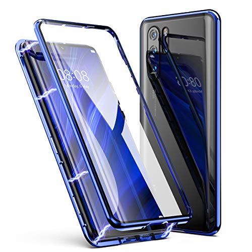 Huawei P30 Pro Case, ZHIKE Magnetic Adsorption Case Front and Back Tempered Glass Full Screen Coverage One-piece Design Flip Cover for Huawei P30 Pro (Clear Blue)