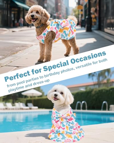 Image of CuteBone UPF50+ Dog Dresses for Small Dogs, Summer Sleeveless Deep V-Back Pet Dress with Big Bow, Breathable Swimwear Fabric, Cooling Stretchy Puppy Clothes for Outdoor Wedding Party Beach DV04L