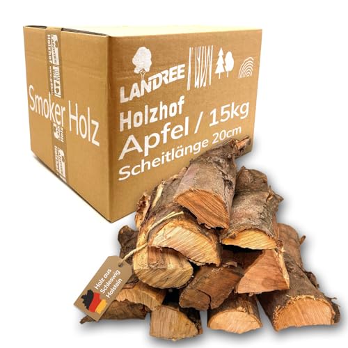 Landree Apfel Smoker-Holz 15 kg - 20cm Scheitlänge - Fruchtig-süßes Räucherholz, naturbelassen für authentisches BBQ, Qualität aus Schleswig Holstein