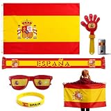 QIAOLUBI Spain 2026 World Cup Fan Kit, 6 Pcs Cheering Set for Game Day Watch Party – Flag, Fan Scarf, Wristband, Flag Glasses, Hand Clapper, Blendable Face Paint Sticks