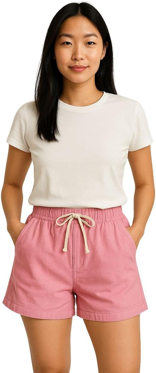 Short Feminino em Linho, Cintura Alta com Cordão, Casual e Confortável