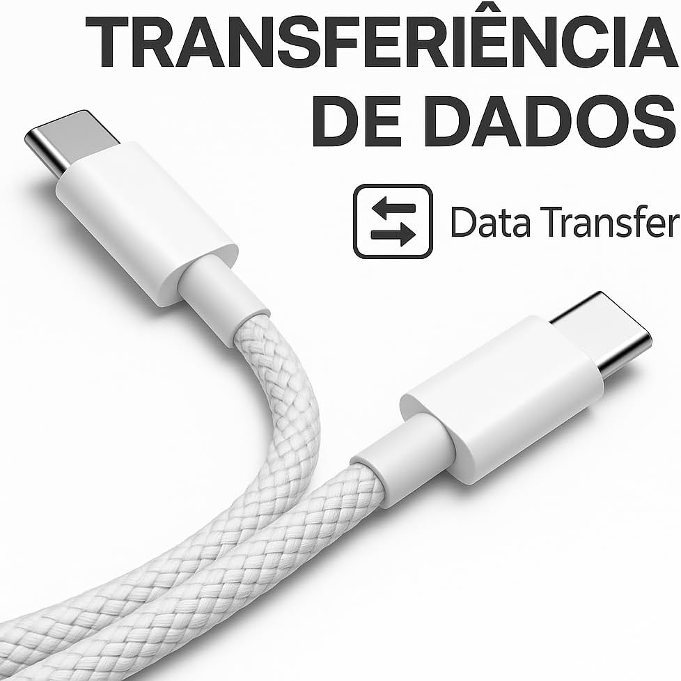 Cabo USB-C Turbo 2 Metros Tipo C 60W Nylon Trançado e Reforçado Compativel Com Iphone 15, Iphone 16 Notebook Tablet Qualidade Premium Carregamento Transferência de Dados Compativel ANDROID