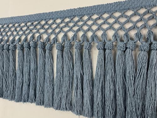 French Blue Faux Silk Raffia Hand Wrapped Header Tassel Fringe 11.5" Width Trim TF-88/41 Upholstery/Drapery/Interior Design/Home Furnishing/Luxury Trimmings