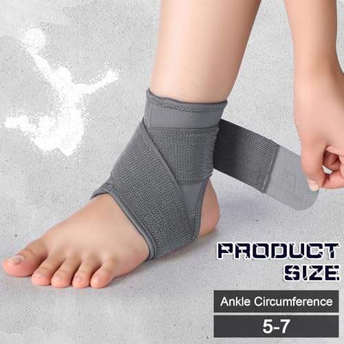 Image of Honoson 2 Pcs Ankle Brace Kid Ankle Support Youth Neoprene Lace up Compression Sleeve Foot Brace Stabilizer with Adjustable Strap for Sport Sprained Plantar Fasciitis Achilles Tendonitis(Grey,M)