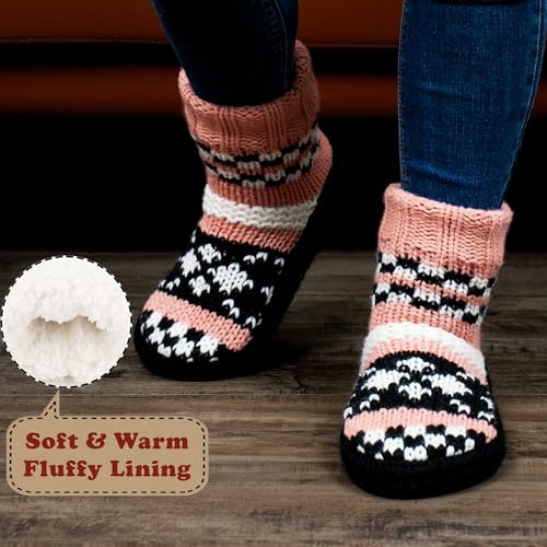 Image of cosyone1997 Slipper Socks for Women Warm Fuzzy Non Slip Soft Sole | Sherpa lining, padded sole, stretchy cuff and gripper dots for bedroom or lounging; gift-ready box, machine washable