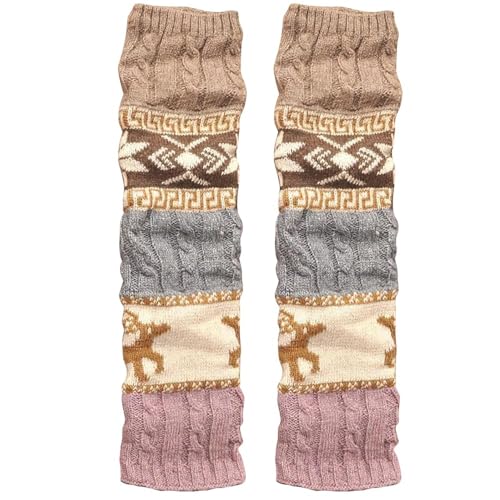 HSLPSM Stulpen Damen, Beinwärmer, Lange Winter Legwarmer, Böhmischer Stil Beinstulpen Gestrickt Verdicken Beinwärmer Overknee, Weihnachts-Rentier-Legwarmers Strickstulpen Weihnachtsstrumpf
