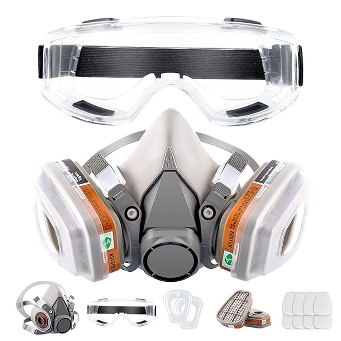 WebWares 1pcs Respirator Mask Reusable Half Face Cover Gas Mask with Safety Glasses, Paint Face Cover Face Shield with Filters for Painting,Wall Painting, Welding, Spraying, Mold Removal, Construction-image-23