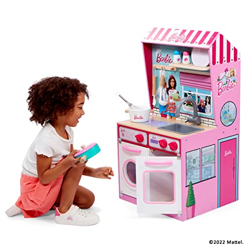 Theo Klein 7312 Barbie Holzküche mit integriertem Puppenhaus 2 in 1 I Spielküche mit Herd, Waschmaschine und Zubehör I… – Bild 3