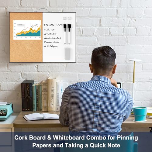 Image of TSJ OFFICE Small Whiteboard Cork-Board - 12 inch X 16 inch Portable Aluminum Black Framed Magnetic Dry Erase Board for Wall, Small Bulletin Cork Board with Holder for Office, Home and School