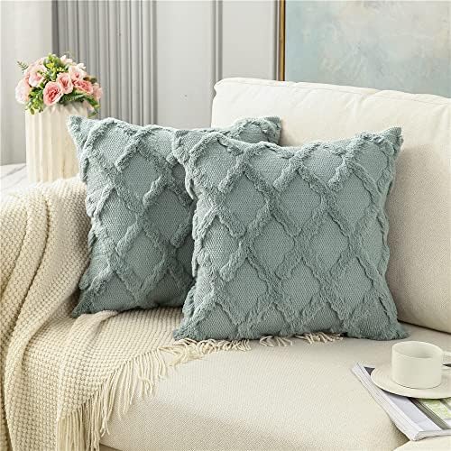 BVEED Pack of 2 Soft Plush Short Faux Wool Velvet Decorative Throw Pillow Covers Luxury Square Pillowcases Boho Cushion Covers for Couch Sofa Bedroom (18"x18", Grey)