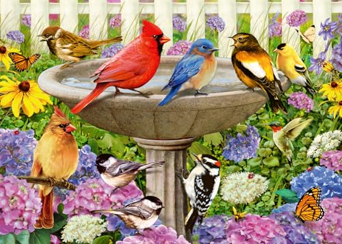Ravensburger - at The Birdbath - 500 Piece Large Format Jigsaw Puzzle - Enjoy Peace & Tranquility While Birds Flit and Flutter - Frameable - Premium Quality - Puzzles for Adults