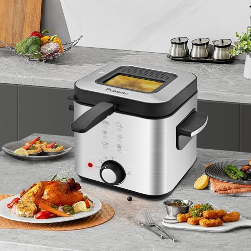 Image of Pukomc Deep Fryer 3 Liter Capacity,1500W Oil Fryer with Adjustable Temperature,Viewing Window,Detachable Frying Basket,Made of Stainless Steel Material and Easy to Clean