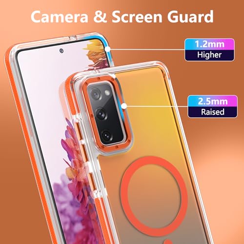 Image of Magnetic Case for Samsung Galaxy S20 FE 5G [Compatible with Magsafe] [Cute Fashion Fluorescent Design] [1 Screen Protector] Slim Translucent Matte Case for Galaxy S20 FE 5G 6.5 inch, Orange