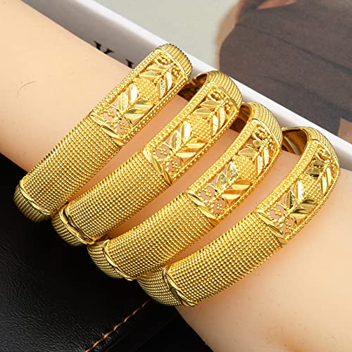 SUVAN JEWELRY Dubai Gold Bangles for Women Indian African Wedding Bracelets 18K Gold Plated Ethiopian Bridal Jewelry - B347-4pcs by SUVAN JEWELRY - Used condition - Image 3