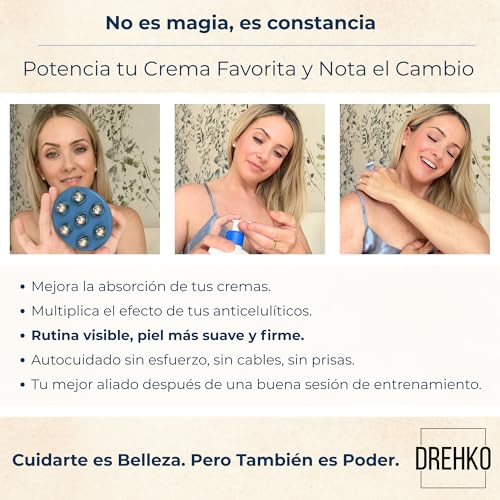 DREHKO Masajeador Anticelulítico Manual con 7 Rodillos de Acero Inoxidable 360° | Piernas, Muslos, Glúteos, Abdomen y Brazos | Ideal para Aplicar Cremas Reafirmantes y Anticelulíticas (AZUL) (Azul) - imagen 4