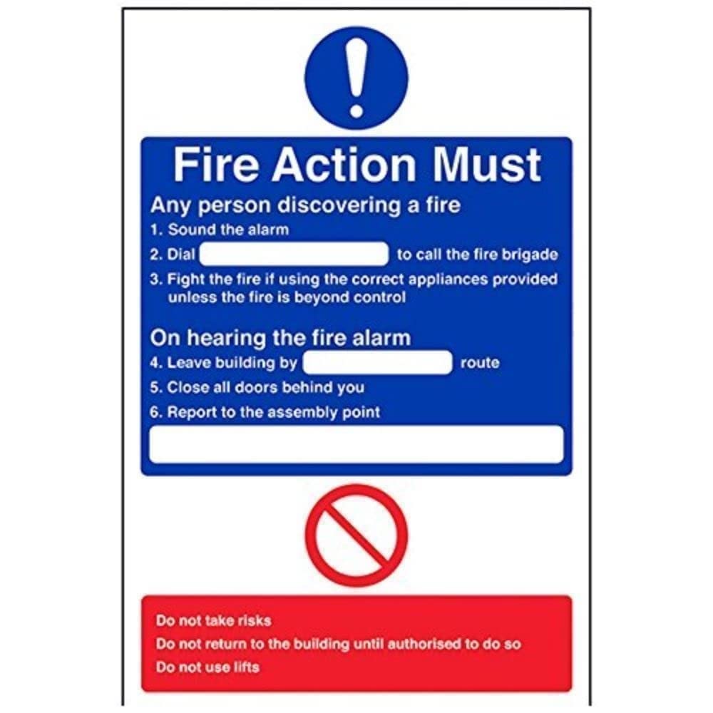 V Safety 12001AU-S General Fire Action Dial Sign - Portrait - 200mm x 300mm - Self Adhesive Vinyl, Blue/Red