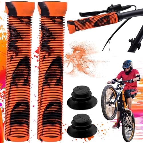 SoundZero 1 Paio Manopole Mtb, Bici Gomma Manopole Manubrio 22mm, Manopole Ergonomiche per Bicicletta in Gomma, Manubrio Antiscivolo Ammortizzata Bici MTB, Manopole per scooter(Nero arancione)