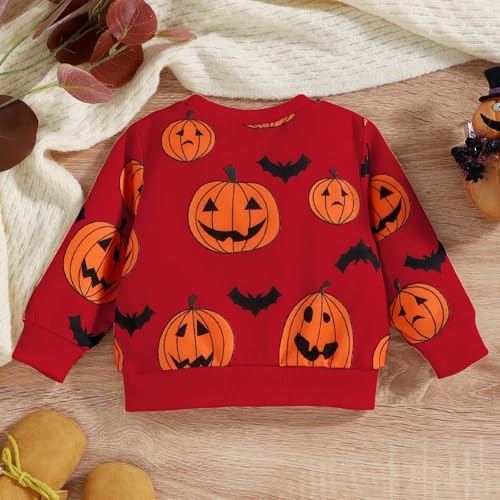 Toddler Baby Halloween Outfit Boy Girl Pumpkin Sweatshirt Crewneck Pullover Sweater Long Sleeve Shirt Fall Clothes3