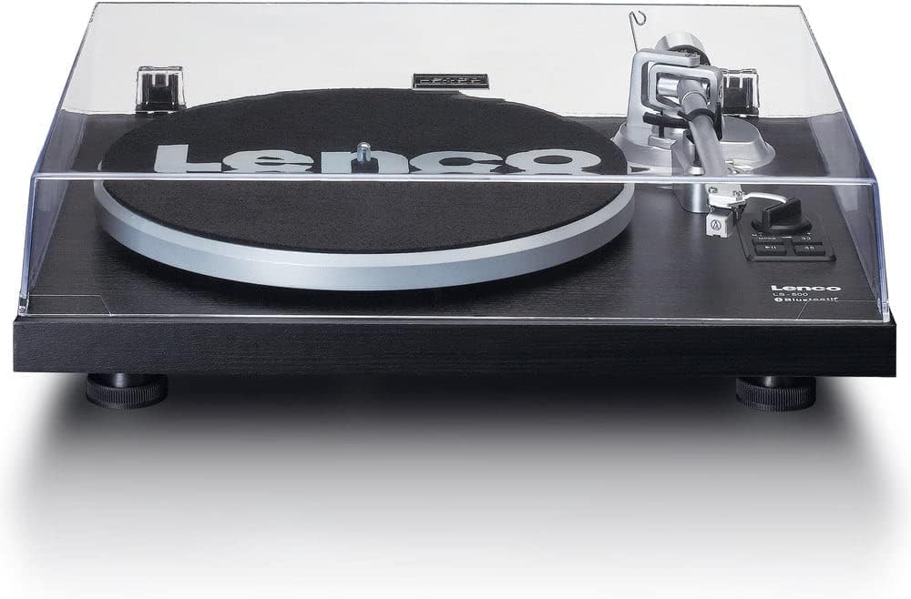 Lenco LS-500 Giradischi Hi-Fi con Bluetooth - Con altoparlanti esterni 2 x 30 W RMS - Trasmissione a cinghia - Auto stop - Preamplificatore - Mobile in MDF - Nero