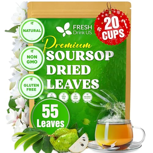 Image of FreshDrinkUS, 55+ Premium Soursop Graviola Dried Leaves, Whole Nice Leaf, Wildcrafted, Graviola, Hoja Guanabana, Soursop Loose Leaf Herbal Tea, No Gluten, Vegan