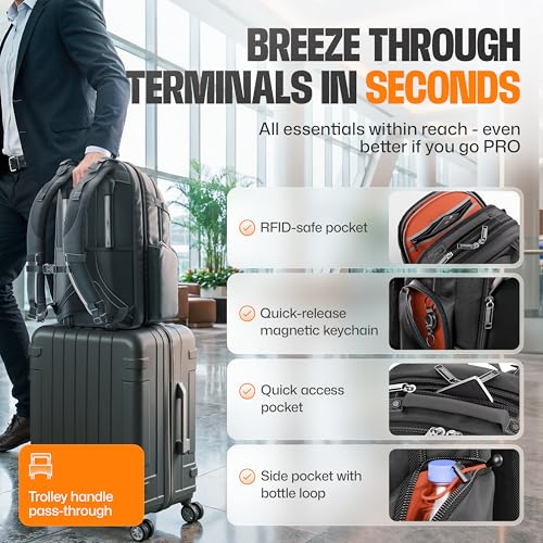 Image of EVERKI Business 120 Pro Backpack, 2 Laptop Compartments & Rain Cover - 40L | Nylon, Polyester, Durable, Multi-Padded Pockets, Travel-Friendly, School & Work, 180 Fold-Out Design, Fits up to 18.4 inch