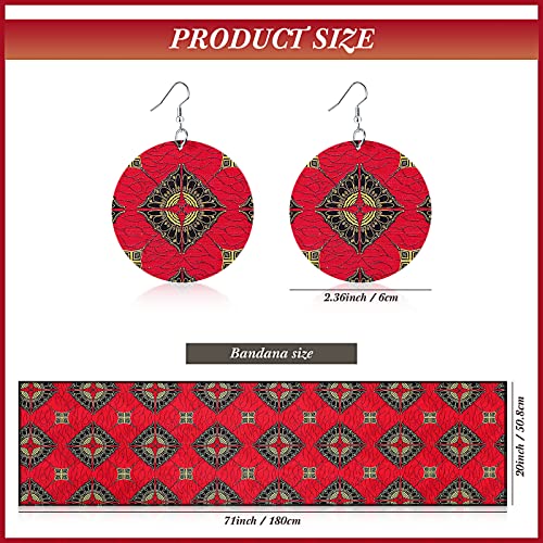 3 Pcs Women African Dashiki Skirt Traditional Costume African Bohemian Head Wrap Scarf Drop Dangle Earring (Retro Style, M) Multi