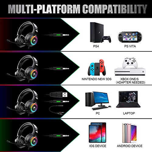 Gaming Headset Xbox One Headset With Stereo Surround Sound,Ps4 Gaming Headset With Mic & Led Light Noise Cancelling Over Ear Headphones Compatible With Pc, Ps4,Ps5, Xbox One,Mac #TOP4