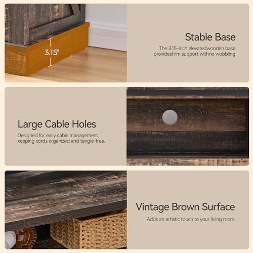 KBCLN Rustic Brown TV Stand for 65 Inch TVs, Sliding Barn Door Farmhouse Entertainment Center, Adjustable Shelves Media Console Table for Living Room - Thumbnail 5