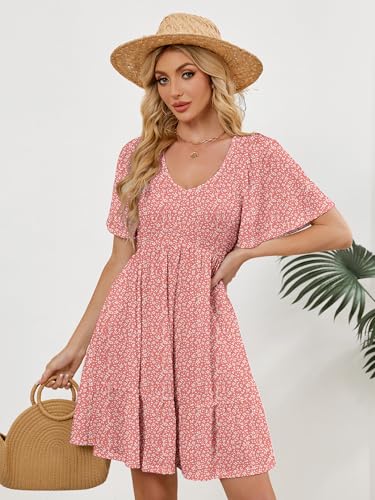 Image of UEAL Womens Cute Floral Smocked V Neck Flutter Sleeve Sundress with Pockets Casual Spring Summer Dresses for Women 2026