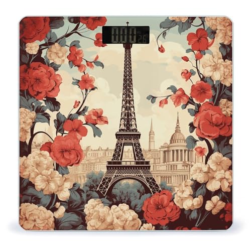 Báscula Digital de Baño Vidrio Templado Paris Vintage Floral