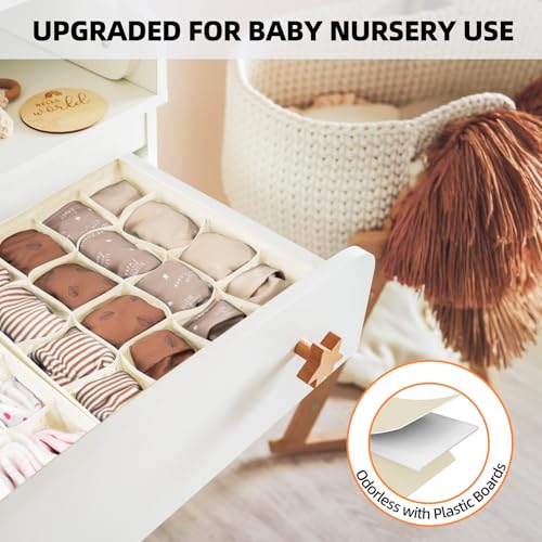Image of Criusia 6 Pcs Drawer Organizer Clothes - 90 Cells Closet Organizers and Storage for Baby Nursery - Washable Fabric Dresser Organizer Dividers for Sock Underwear Bra Dorm Room Essentials (Beige)