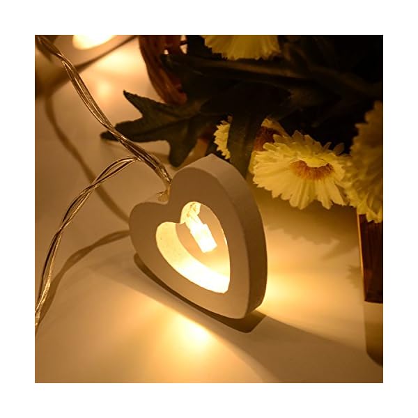 Valentine Heart Fairy Light,Gledto Battery Powered 10 Leds Cute Wood Heart Shapes Romantic LED String Light Festive Lights for Halloween Christmas Birthday Wedding Party (Warm White) - Image 4