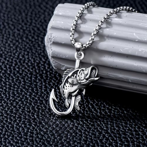 PROESS Fish Hook Necklace for Men 925 Sterling Silver Antler Duck Pendant Necklace Antler Fish Hook Hunting Jewelry Gifts for Father2