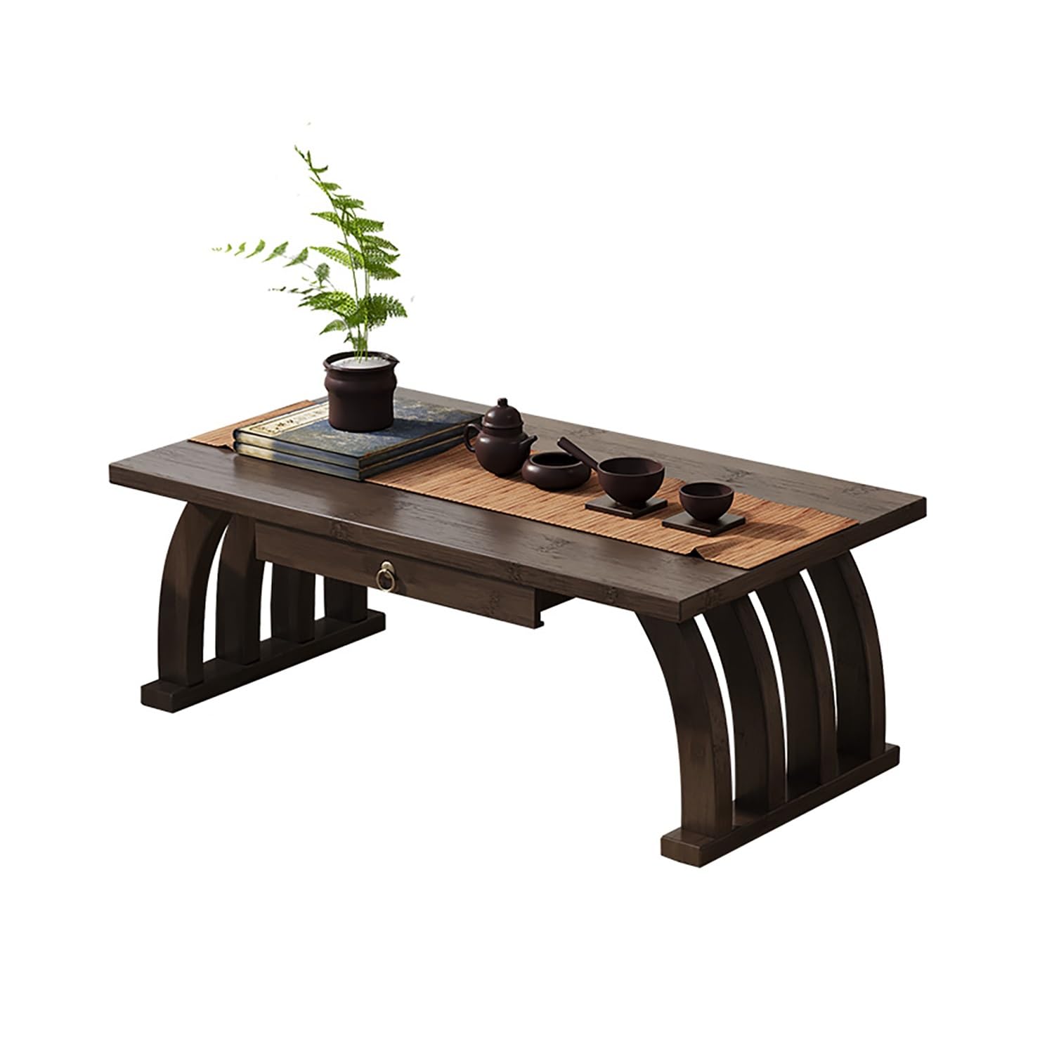 Table basse japonaise rectangulaire en bois avec tiroir de rangement