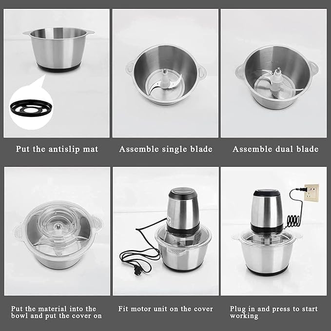 Image of 2 Liter Electric Chopper 250W Meat Grinder with Stainless Steel Bowl Sausage Stuffer and Vegetable Chopper Machine for Meat Vegetables Onion Fruits