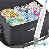 Ohuhu Alcohol Brush Markers, 168-color Art Markers Set, Double Tipped Alcohol-based Markers for Adults Coloring Illustration, Brush & Chisel, 48 Pastel Colors + 120 Colors + 1 Alcohol Marker Blender
