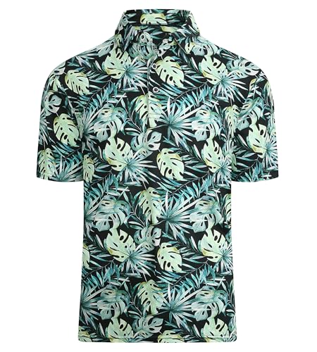 Alex Vando Mens Hawaiian Golf Shirt Moisture Wicking Digital Print Golf Shirts for Men