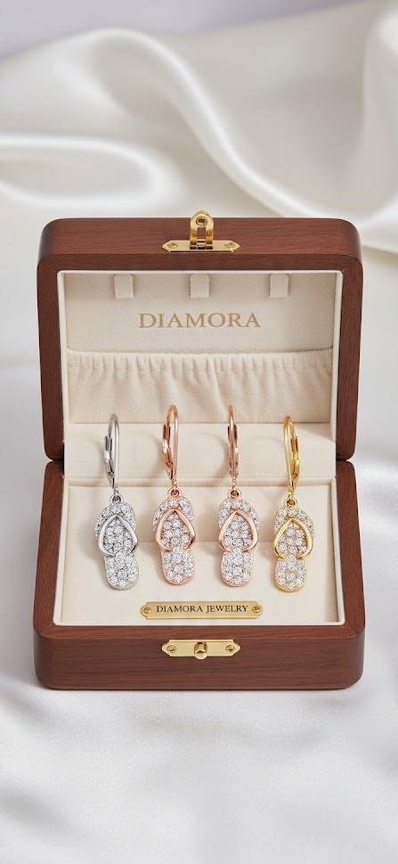 1.00 Ct Round Cut Diamond Womens Flip Flop Shape 925 Sterling Silver Lever Back Drop & Dangle Earrings 14k Gold Finish