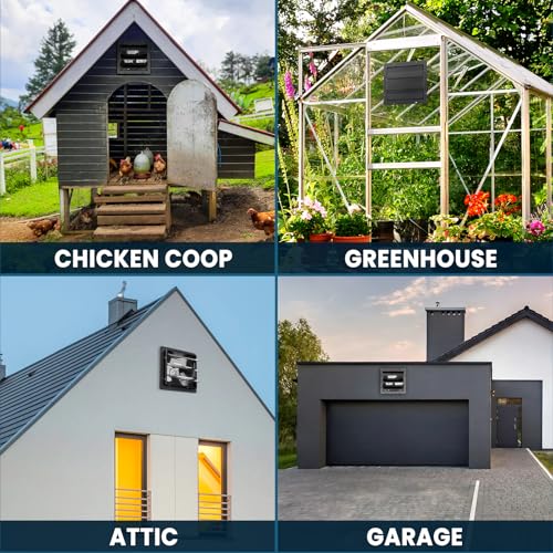 Image of HG Power 12 Inch Attic Fan with Speed Controller, 971 CFM Shutter Exhaust Fan with EC Motor, Wall Mounted Greenhouse Fan for Shed, Basement, Gable, Chicken Coop Ventilation Use, Black