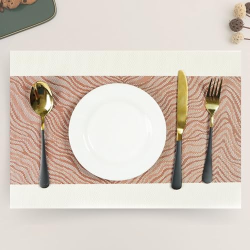 Image of Dining Table Placemats & Runner Set - Heat Resistant, Washable & Stain Resistant Woven Vinyl Mats | Table Runner & 6 Placemats Set for Stylish Dining (45x30 cm Placemats, 180x30 cm Runner)