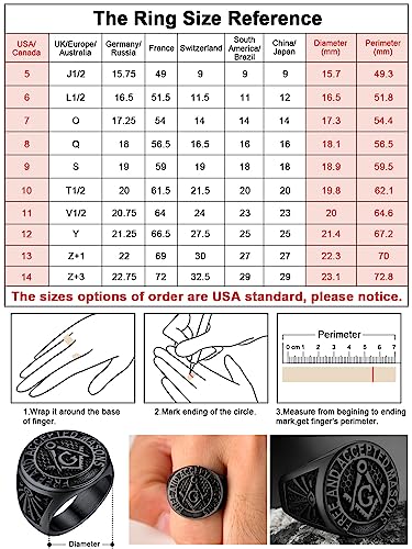 FaithHeart Mens Stainless Steel Masonic Rings Freemason Mason Compass Symbol Signet Ring Chunky Biker Finger Charms Size 12 - Thumbnail 5