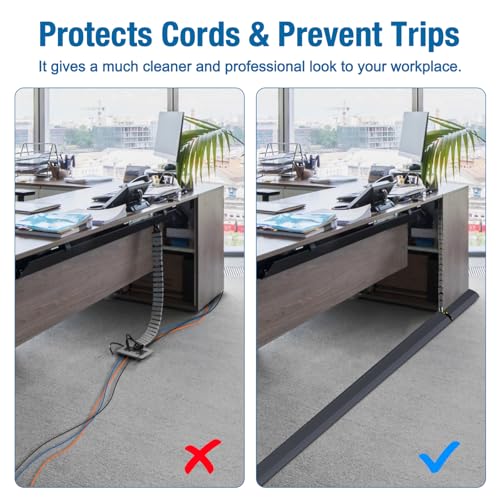Image of Eapele Floor Cord Cover 10ft (2 Pack) Cord Covers for Wires on Floor, Heavy Duty Extension Cord Cover, Rubber Floor Cable Cover, Prevent Trip Hazard for Sidewalk Home Office Outdoor or Indoor Settings