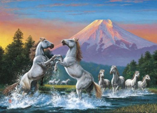 Puzzle Yanoman Chevaux cabrés Mont Fuji pour animer vos week-ends d'hiver