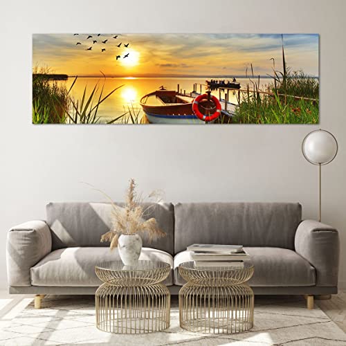 Image Bateau Lac Coucher de soleil l'été Impression sur Verre 160x50 - 4