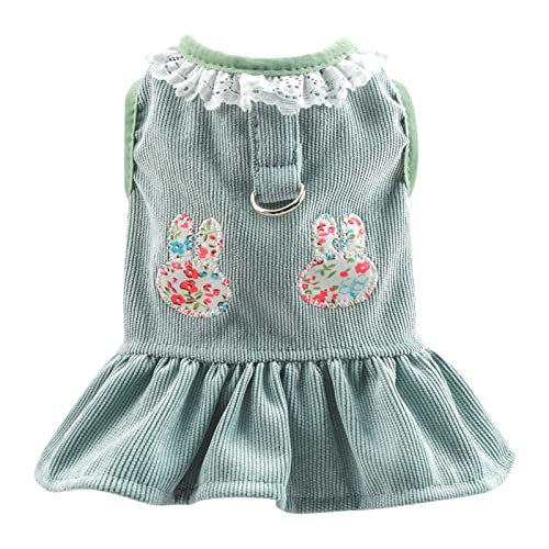 Tengzhi Dog Harness Dress With D Ring Rabbit Patch Lace Princess Puppy Dress Skirt Fall Winter Thick Corduroy Holiday Pet Clothes Dresses For Small Dogs Girl Cat Outfit (Xs, Green) #TOP12