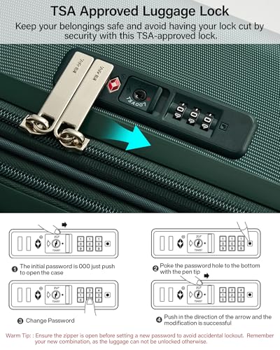 Image of MILADA 24 Inch Expandable Hardside Checked Luggage with Dual 360 Spinner Wheels, Medium Travel Suitcase with TSA Lock, Airline-Approved, Lightweight Durable PC Shell for Travel, Blackish Green