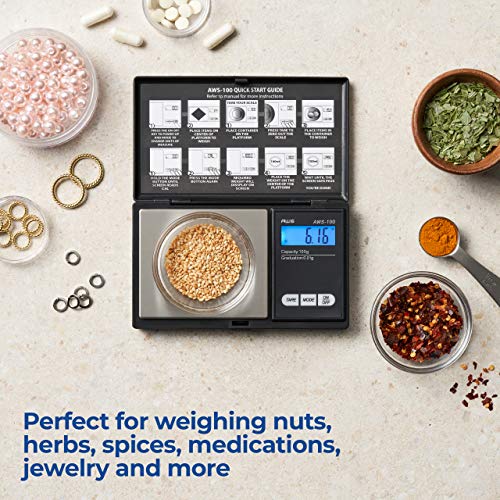 Series Digital Pocket Weight Scale, Stainless-Steel Backlit LCD 100g x 0.01g, (Black), AWS-100-Black - AMERICAN WEIGH SCALES - Thumbnail 6