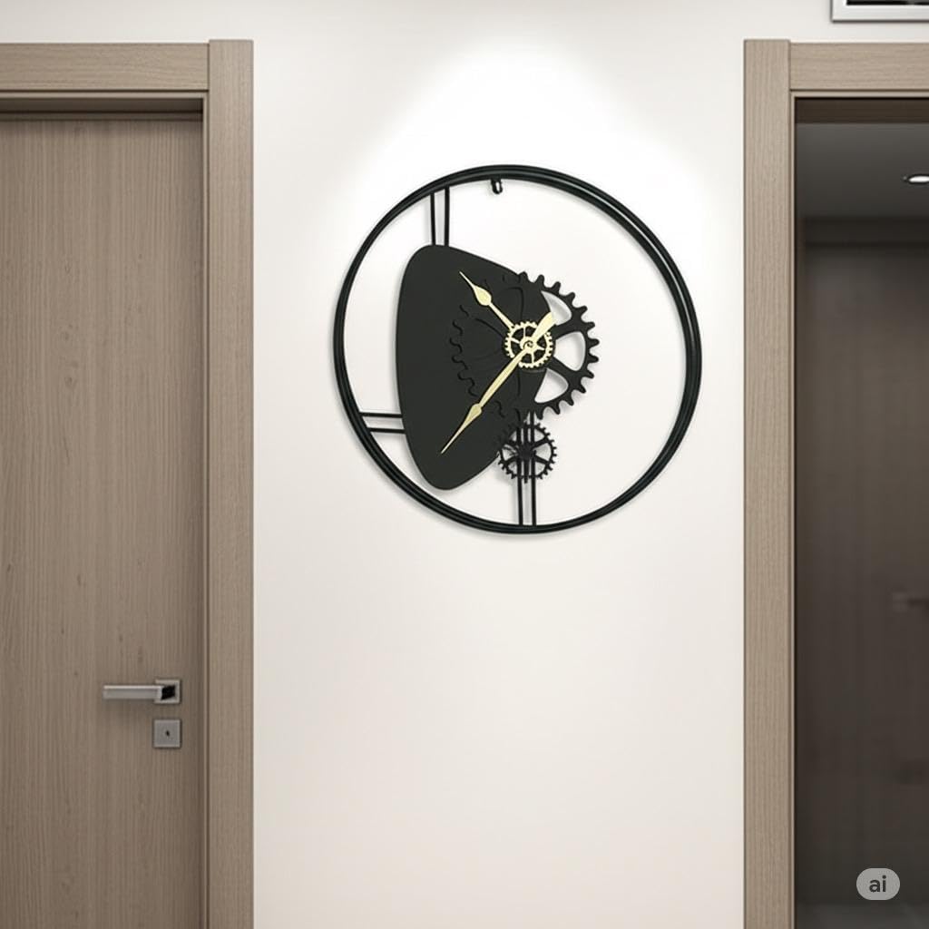Modern Wall Clock - Silent, Non-Ticking Decorative Timepiece for Home & Office (Gear Style)