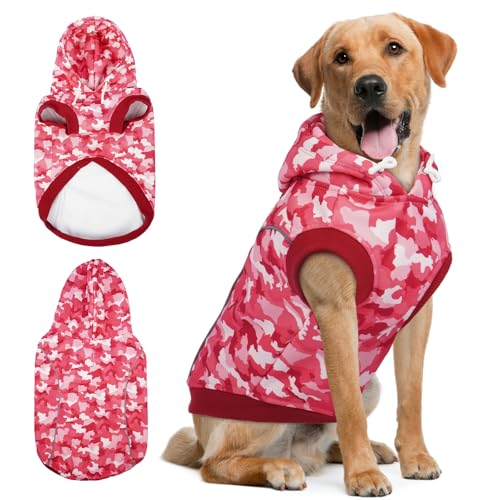 IECOii Dog Hoodie for Large Dogs, Fleece Lined Dog Sweatshirt Pullover with Leash Hole and Reflective Stripes, Windproof Warm Hoodie for Dogs Girl Boy
